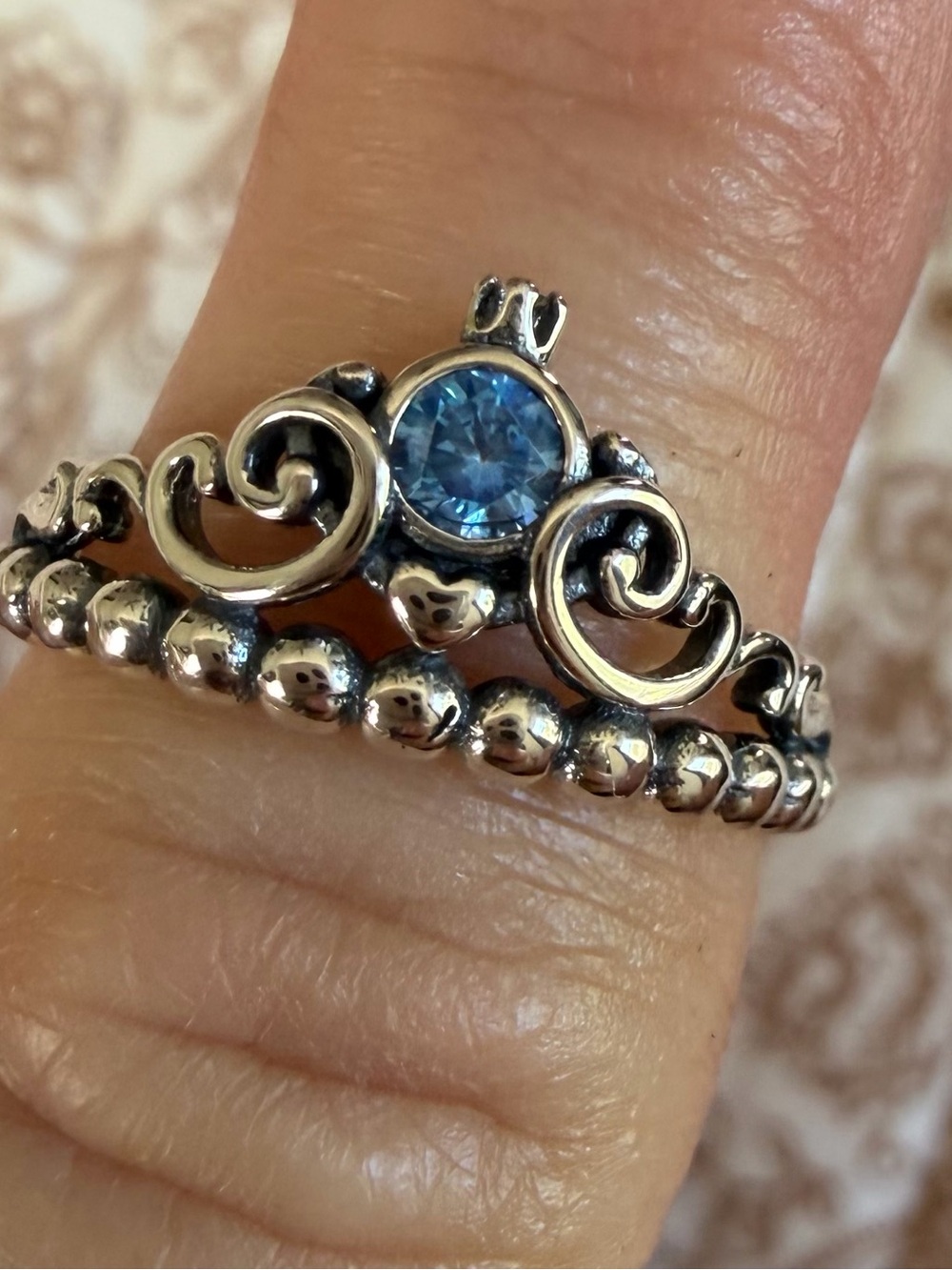 Pandora Sterling Silver Blue Scroll & Bead Ring size 7 new no box